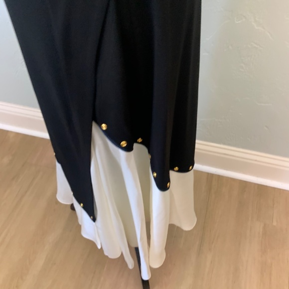 NWT Tory Burch mixed material black white silk wrap skirt midi maxi demure sz L - Picture 16 of 16